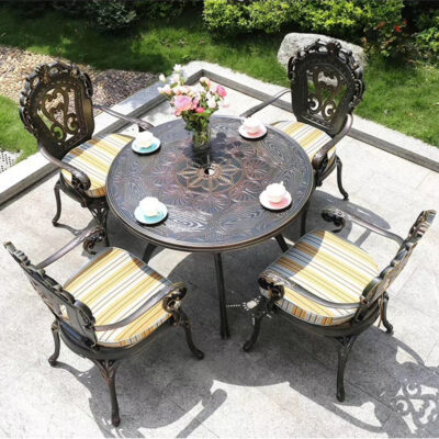 Bàn Ghế Khách Sạn Ngoài Trời Sân Vườn Thông Thường Ngoài Trời Sắt Mỹ Nghệ Thuật Bàn Ghế Nhôm Đúc Ngoài Trời Bộ 5 Món Kết Hợp