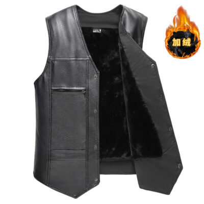 Áo vest da nam dành cho người trung niên và cao tuổi mới của Rosama áo khoác da nam phiên bản Hàn Quốc của bộ đồ đi mô tô tự trồng bán buôn đoạn ngắn