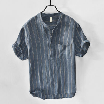 JM188 Áo Sơ Mi Nam Linen Kẻ Sọc Tay Ngắn