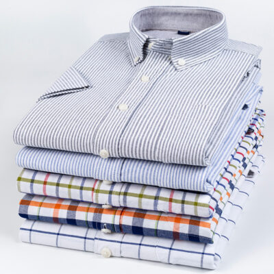 Áo Sơ Mi Cotton Ngắn Tay Thời Trang Nam Urban Slim Thường Ngày Tất Cả Trận Đấu Áo Sơ Mi Cardigan Cotton Kẻ Sọc Áo Sơ Mi