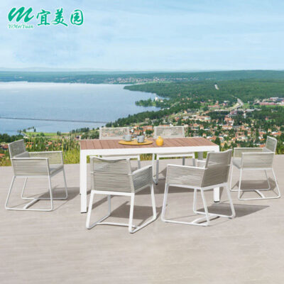 Bàn ghế mây sân vườn sân thượng ban công bàn ghế ngoài trời kết hợp một bàn sáu ghế tám ghế bàn dài chống ăn mòn