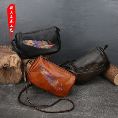 Túi Đeo Chéo Nữ Da Thật Túi Lưới Màu Đỏ Đầu Lớp Da Bò Túi Messenger Nữ Túi Vuông Nhỏ Phong Cách Retro Bán Buôn