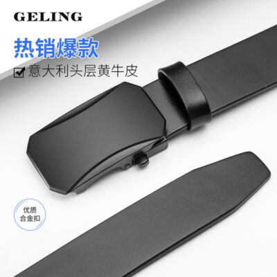 Thắt lưng nam công sở khóa tự động màu đen da bò thật lớp da bò logo thương hiệu Thắt lưng xuất xứ nguồn hàng