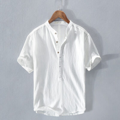 RC210-Áo sơ mi ngắn tay cotton crepe linen nam
