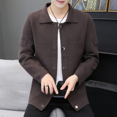 Áo khoác nam Xuân Thu 2022 xu hướng phong cách Hàn Quốc mới đồng phục bóng chày màu trơn áo cardigan dệt kim ngắn phong cách Hàn Quốc cho nam