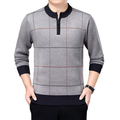 2020 Mới Thu Đông Dày Dài Tay Áo Len Dây Kéo Áo Sơ Mi Nam Cổ Tròn Dệt Kim Đáy Sơ Mi Dày Bố Bộ Trang Phục