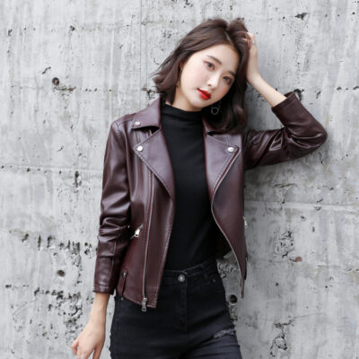 Tất cả các trận đấu da của phụ nữ mùa xuân và mùa thu 2023 mới mỏng thời trang áo khoác da PU ngắn giản dị áo khoác da cao cấp