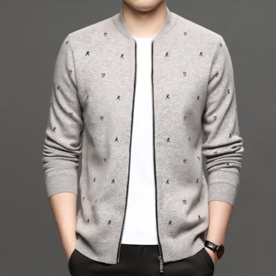 Cardigan dệt kim dây kéo nam cổ bóng chày mùa xuân 2023 mới áo khoác len trung niên và trẻ trung hợp thời trang áo len