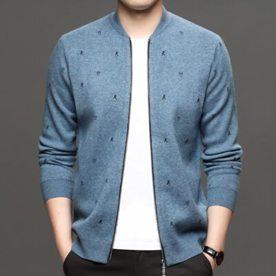 Cardigan dệt kim dây kéo nam cổ bóng chày mùa xuân thu 2023 áo khoác len thường ngày áo len trung niên và trẻ trung hợp thời trang