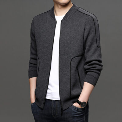 Mùa Xuân Và Mùa Thu 2021 Mới Nam Dệt Kim Cardigan Trung Niên Và Trẻ Trung Cổ Bóng Chày Cổ Áo Rời Áo Len Nam