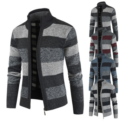 2023 Ngoại Thương Mới Nam Thu Đông Cổ Đứng Áo Len Áo Len Nam Đơn Giản Phối Màu Áo Len Cardigan Áo Khoác