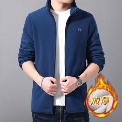 Áo khoác lông cừu cực nam phong cách thu đông trẻ trung áo khoác cổ đứng nam áo khoác lông cừu dây kéo áo khoác cardigan một mảnh thay cho tóc