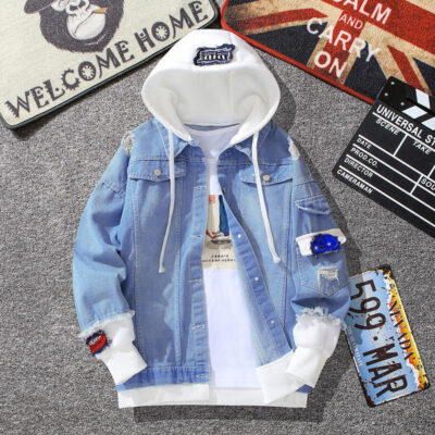 Áo khoác denim có mũ trùm đầu mùa thu đông nam phong cách Hàn Quốc hợp thời trang áo khoác sinh viên mỏng đẹp trai phong cách retro quần áo nam
