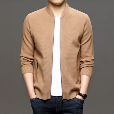 Mùa xuân và mùa thu 2021 mới áo len dệt kim áo khoác áo len nam áo khoác trung niên và trẻ trung đồng phục bóng chày giản dị áo len cardigan