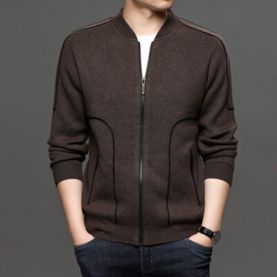 Mùa xuân và mùa thu mới áo len nam có khóa kéo áo khoác trung niên và trẻ trung đồng phục bóng chày nam áo khoác cardigan len dệt kim