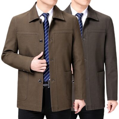 Mùa xuân và mùa thu trung niên và người già áo khoác nam công sở bình thường áo khoác bông của bố áo khoác