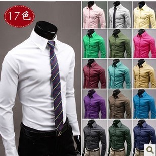 Thương mại nước ngoài eBay Cotton Polyester Áo sơ mi nam màu trắng giản dị 17 màu Áo sơ mi nam công sở Áo sơ mi nam dài tay trơn màu Inch mới
