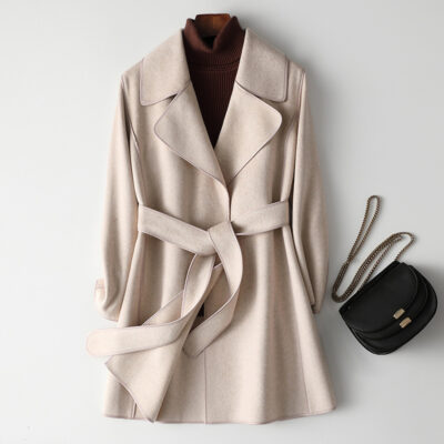 2023 áo khoác cashmere hai mặt mới dài vừa phải mỏng nhỏ thơm gió áo khoác len nữ cảm giác cao cấp