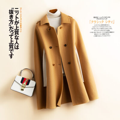 Áo choàng mùa thu và mùa đông của phụ nữ Anh dài vừa phải hình dơi áo choàng rộng phong cách Hepburn len cashmere hai mặt