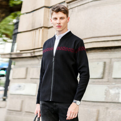 2020 Mùa Thu Đông Nam Bóng Chày Cổ Áo Len Cardigan Sọc Trẻ Trung Phong Cách Hàn Quốc Dạ Nỉ Cổ Dây Kéo Áo Len Áo Khoác