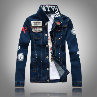 Cool Music new Hàn Quốc áo khoác denim nam slim-fit wash denim jacket nam denim đinh tán áo khoác denim