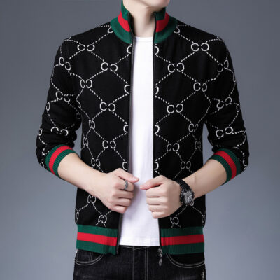 Mùa Thu Đông Nam Hàn Quốc Áo Len Cổ Đứng Nam Cardigan Dài Tay Thanh Niên Áo Len Phối Dây Kéo Rời