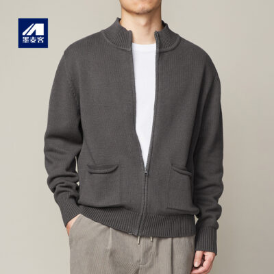 Momaike đơn giản dày nửa cổ áo dệt kim nam 2023 phong cách thu đông nam dụng cụ áo khoác cardigan 2703