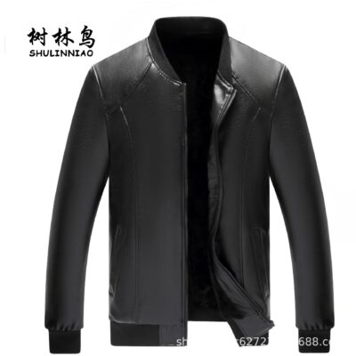 Áo khoác da chim rừng áo khoác da nam công sở trung niên và cao tuổi phần mỏng cổ bóng chày áo khoác da áo khoác ngoài đường phố chạy sông hồ