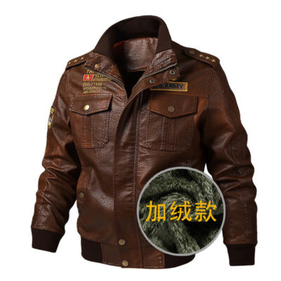 Amazon  Mùa Đông Sang Trọng Làm Dày Da PU Áo Khoác Nam Cổ Áo Đứng Size Lớn Thêu Áo Khoác Da Quần Áo Nam