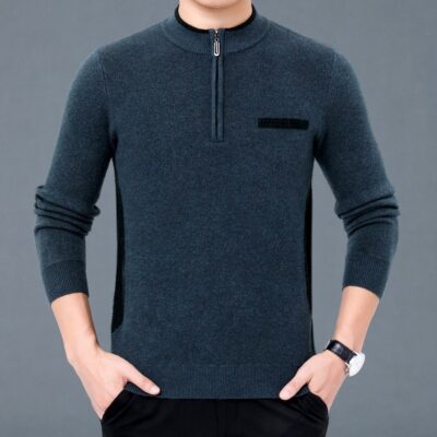 Mùa Đông 2020 Mới Cổ Cao Nửa Dây Kéo Áo Len Dài Tay Màu Chui Đầu Rời Áo Len Nam Trung Niên