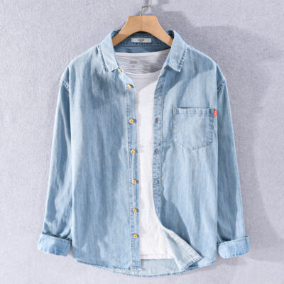 Áo sơ mi denim nam mỏng mùa hè dài tay inch quần áo bé trai bình thường áo khoác nam cotton nguyên chất áo khoác ngoài áo sơ mi