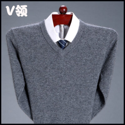 Thương Hiệu Mùa Đông Áo Len Nam Cổ Chữ V Dày Nam Trung Niên Và Người Cao Tuổi Người Yêu Cổ Đáy Sơ Mi Bố Áo Len Ấm Áp