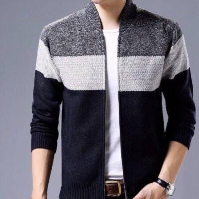 [Cộng với nhung và dày] áo len mùa đông nam áo len dệt kim cardigan lót dây kéo áo khoác giản dị một thế hệ tóc