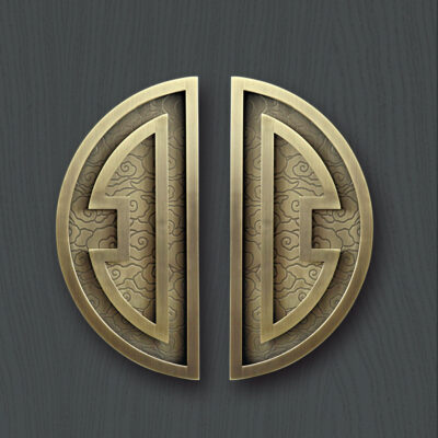 Hình bán nguyệt cổ Trung Quốc tay nắm cửa sân cửa trượt cửa đóng khung bằng đồng tay nắm cửa Xiangyun chạm khắc tay cầm