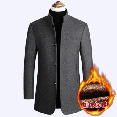 Áo len nam thu đông Xuất khẩu áo khoác len nam trung niên cổ đứng plus nhung dày dặn áo khoác nam