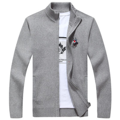 Mùa Thu Đông Áo Len Nam Cardigan Nam Đồng Màu Áo Len Dệt Kim Cardigan Nam Cổ Đứng Áo Khoác Nam Triều