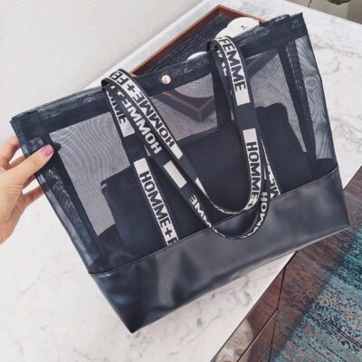 Túi lưới mùa hè mẹ chồng túi đeo vai rỗng lưới túi nữ dung lượng lớn túi lưới trong suốt túi đi biển thủy triều