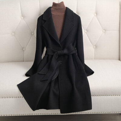 2023 mùa thu đông thời trang mới cao cấp 2 mặt áo khoác cashmere nữ trung dài 1 tóc áo khoác len
