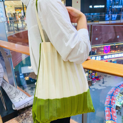 Túi Đeo Vai Xếp Ly Vải Canvas Nữ Túi Thích Hợp Màu Trơn Thu Nhỏ Ba Chiều Di Động Miyake Organ Túi Xếp Ly Ba Lô