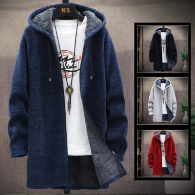 Bán Buôn Mùa Thu Đông Nam Có Mũ Trùm Đầu Thời Trang Plus Nhung Áo Len Dày Dặn Áo Khoác Cardigan Nam Len