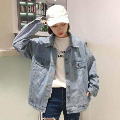 Mùa đông và mùa thu 2023 phiên bản Hàn Quốc mới của phong cách retro phù hợp với áo khoác denim rộng dụng cụ áo khoác ngắn thường ngày cho nữ sinh viên