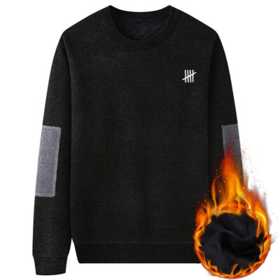 Chàng Béo Mùa Đông Mới Plus Béo Plus Size Nam Dệt Kim Chồn Áo Len Nỉ Rời Cổ Tròn Plus Nhung Len Dày Dặn