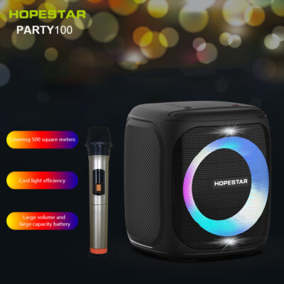 Loa Bluetooth HOPESTAR-PARTY100 ngoài trời công suất cao 50W hình vuông khiêu vũ âm thanh có micro không dây