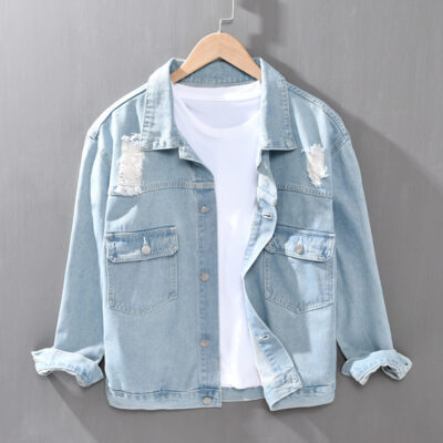 Mùa Xuân Và Mùa Thu 2078 Mới Áo Khoác Nam Denim Hợp Thời Trang Nam Sờn Đã Giặt Áo Khoác Denim Phiên Bản Hàn Quốc Dáng Rộng Hàng Đầu