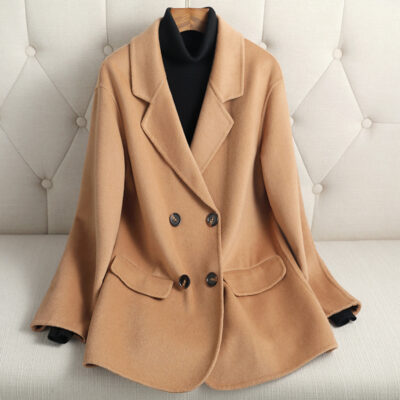 [Giải phóng mã bị hỏng] Áo khoác len cashmere hai mặt nhỏ mới 2023 cho nữ Áo khoác len dáng rộng ngắn cho nữ