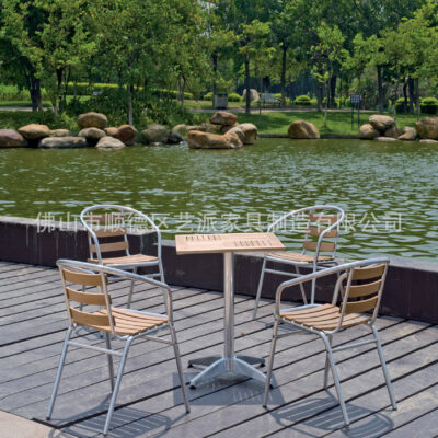 Bàn ghế hợp kim nhôm Ghế có thể xếp chồng lên nhau Ghế ăn bằng gỗ bằng nhôm Bàn ghế cà phê Ghế sân vườn ngoài trời 9