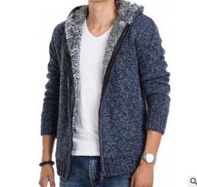 Áo len có mũ thể thao nam thời trang trẻ trung phong cách Hàn Quốc cộng với nhung dày dài tay có khóa kéo áo len cardigan trẻ trung Âu Mỹ