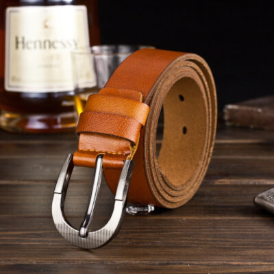 Nam 2 Lớp Da Bò Khóa Pin Thắt Lưng Thời Trang Da Bò Nguyên Chất Dây Nguyên Khối Cắt Cũ Cổ Cừu Thắt Lưng