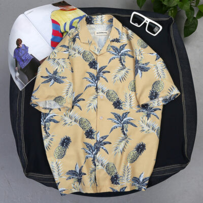 Áo sơ mi cặp đôi tay ngắn mùa hè dáng rộng sơ mi hoa đi biển Hawaii du lịch nghỉ mát bên bờ biển ngắn tay