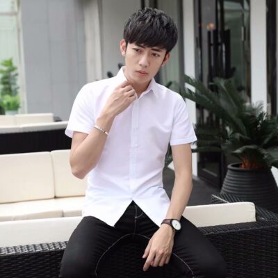 Mùa hè 2022 mới ngắn tay chuyên nghiệp áo sơ mi trắng sơ mi nam mỏng màu trơn kinh doanh bán buôn áo sơ mi